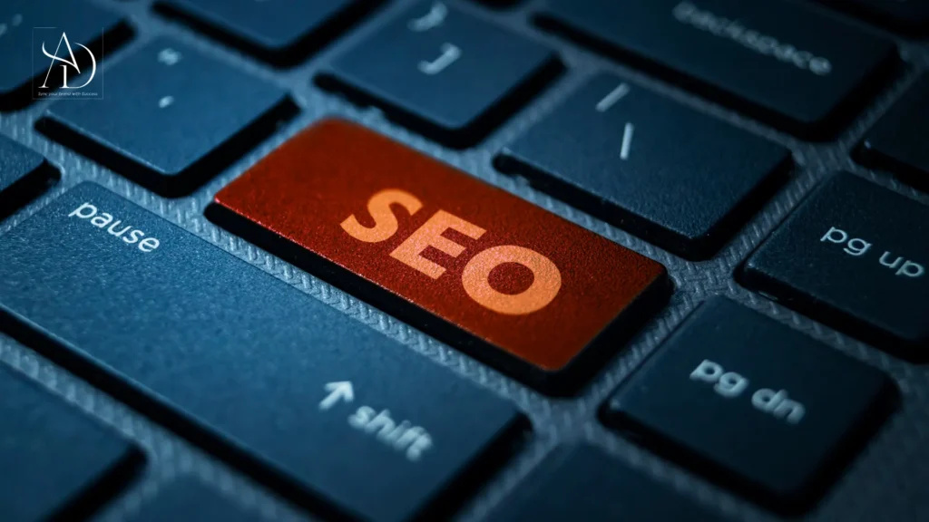 SEO in Digital Marketing – Search Engine Optimization SEO in digital marketing showing search rankings, keyword research, and website optimization